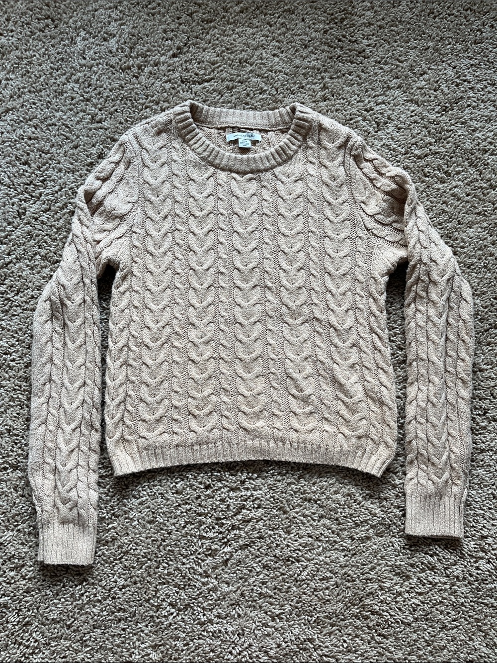 American Eagle Outfitters Cable Knit Crewneck Sweater - Beige size small